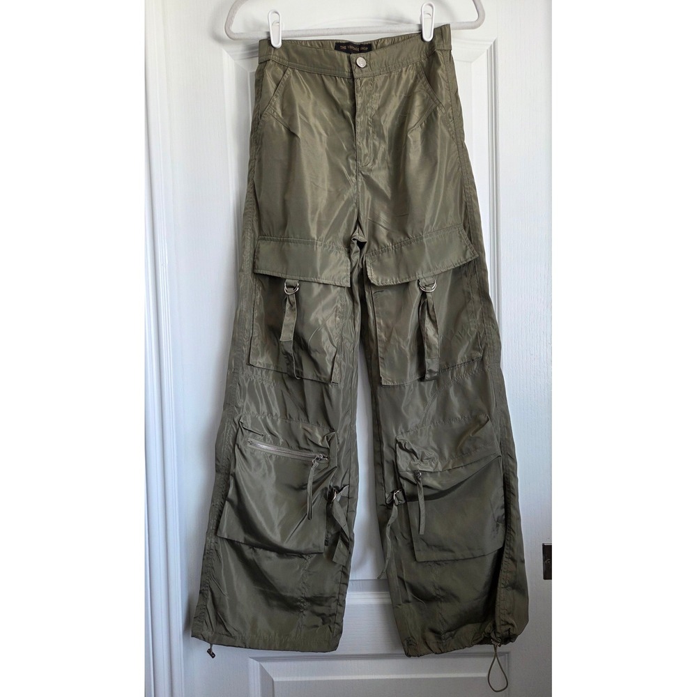 The‎ Vintage Shop Olive Green Parachute Cargo Pants Wide Leg Utility Sz S